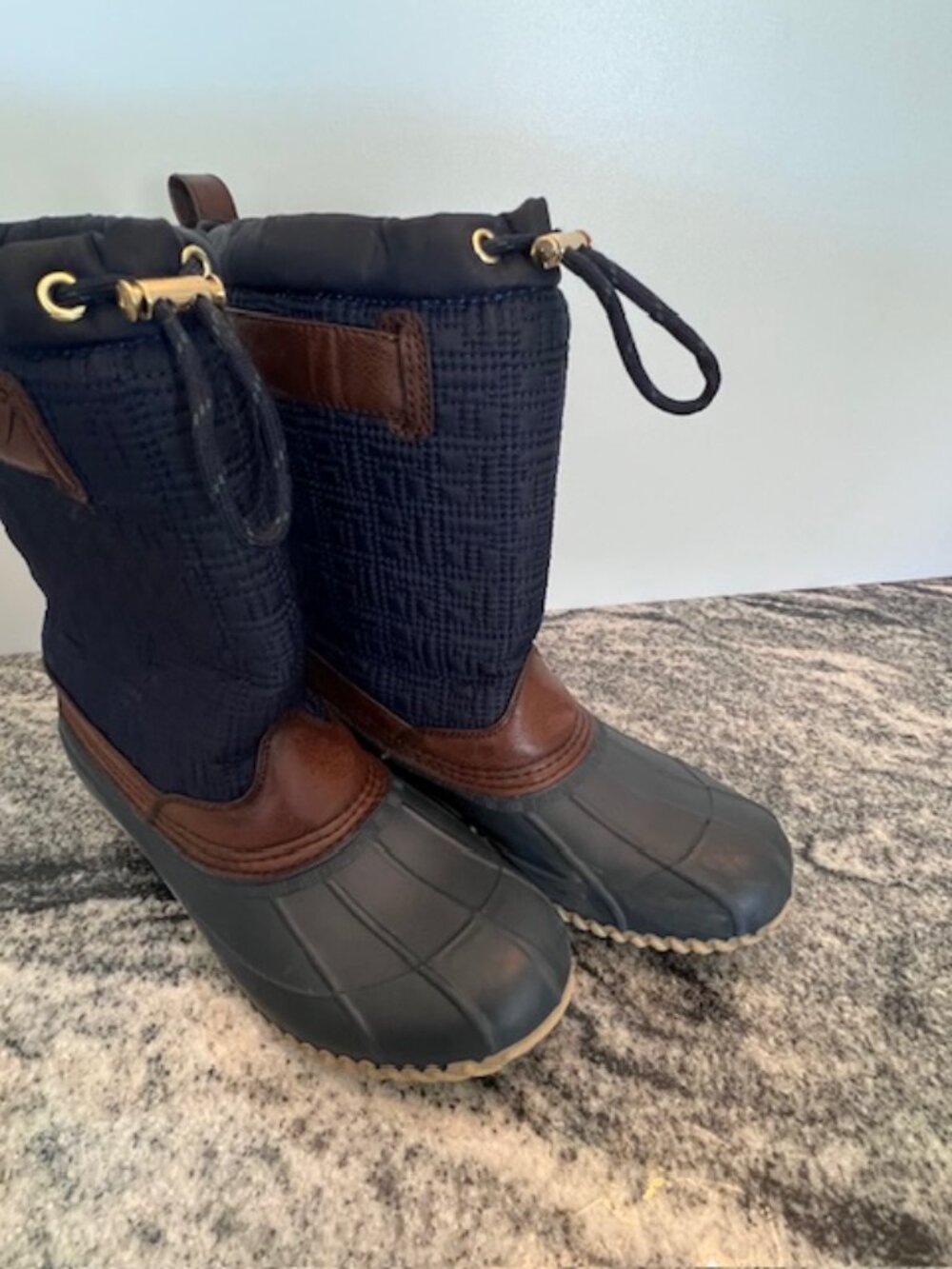 Tommy Hilfiger Romea Logo Rain Boots Arcadia Blue Quilted Duck Boots size 8